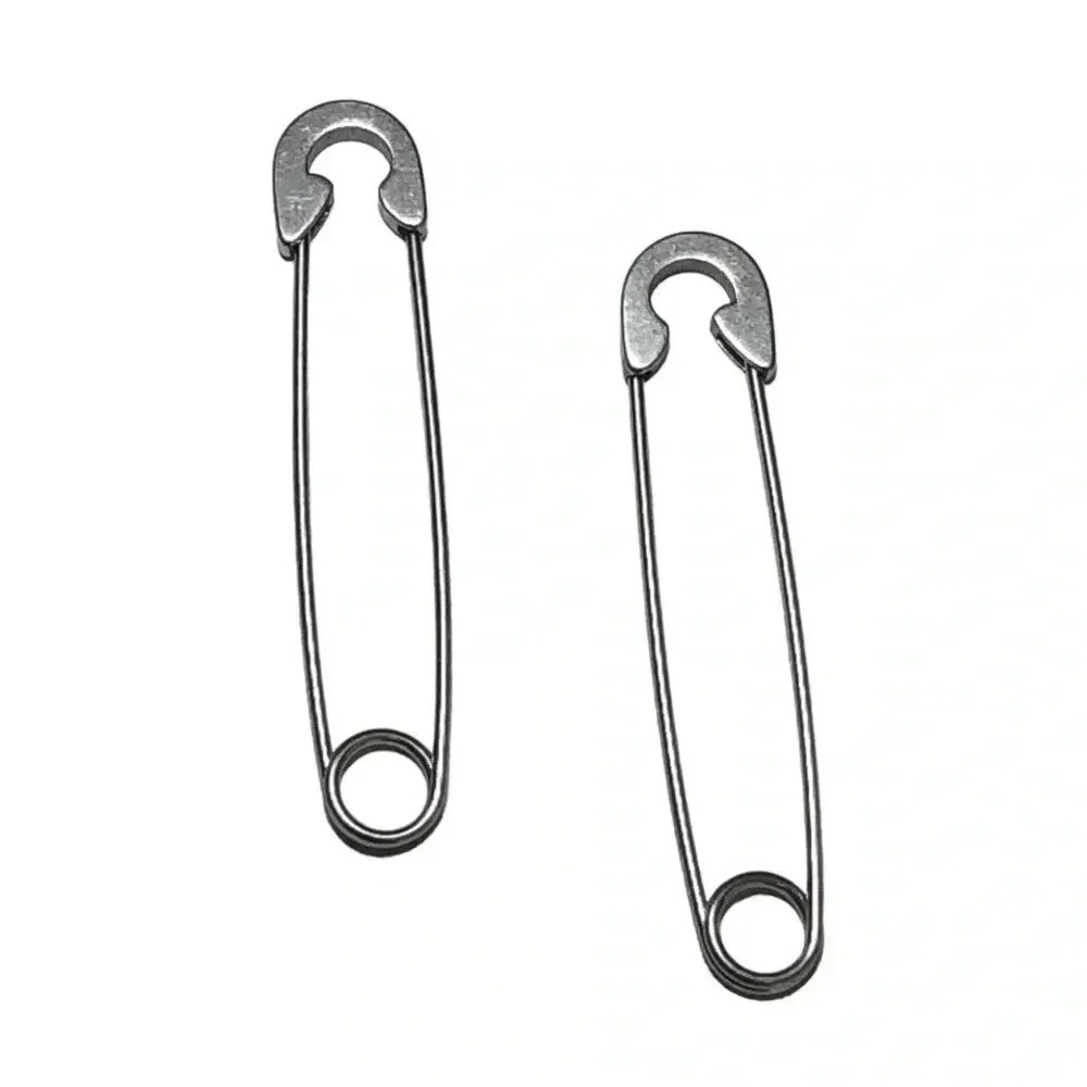 Silver Steel Safety Pin Punk Goth Alt Hard Metal Edgy Earrings New